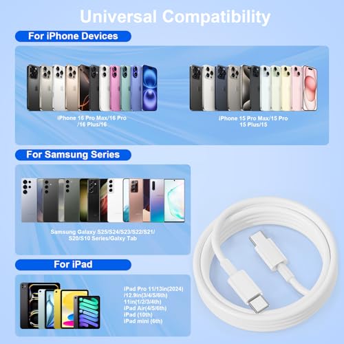 10FT USBC Charging Cord for iPhone 17 16 15 Pro Max Plus, 60W Charger Cable
