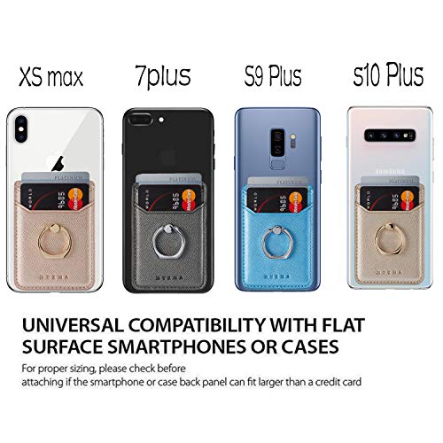 2Pcs RFID Leather Card Holder for Phone, Stick-On Wallet with Ring | Phone Wallet Stick On Back Of Phone Case. Adhesive For iPhone Wallet Holds Credit Cards/ID/Pockets. Viewing Freely Ring Stand - color: Rose/Gold