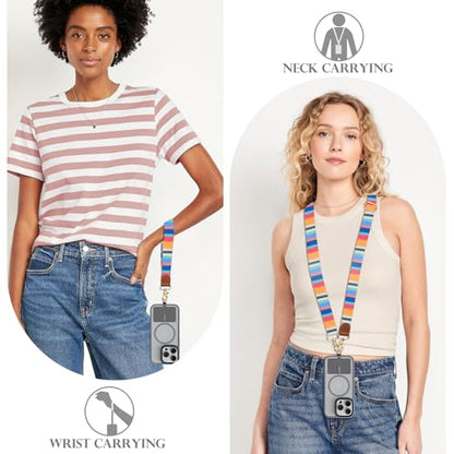 TiMOVO Phone Lanyard Crossbody Wrist Strap, Adjustable Anti-Theft Strap for Smartphone Case - color: Multicolour Stripes