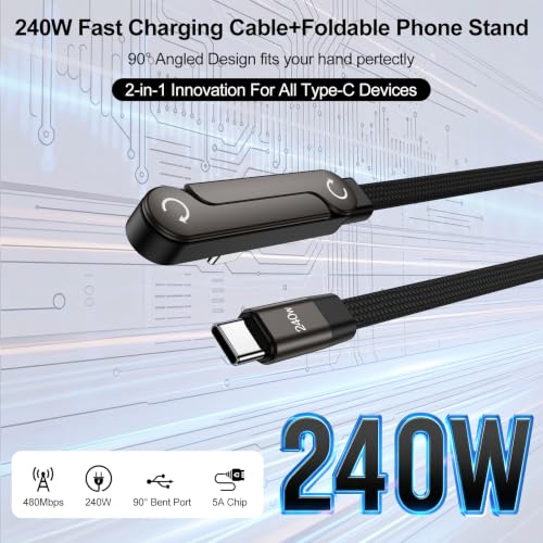 240W USB C Charger Cable Holder Flat USB C Cord with Stand 90° Right Angled - color: 2black