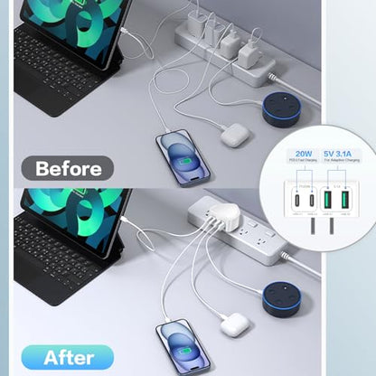 40W USB C Charger Block, 4-Port Flat Wall Charger Fast Charging Block - color: 1-Pack White