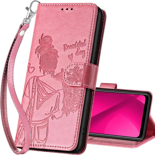 for T-Mobile Revvl 7 5G Wallet case, Pink-Girl | 3 Card Holders, Kickstand, Shockproof TPU Shell, PU Leather, Magnetic Closure, Protective Flip Folio Cover, Women - color: 1