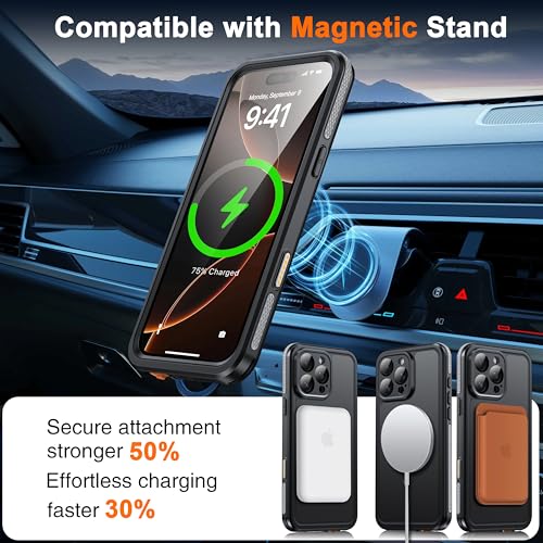 Oterkin Magnetic Stand for iPhone 15 Pro Max Case Waterproof IP68, Black - color: Black, size: iPhone 15 Pro Max 6.9''