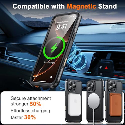 Oterkin Magnetic Stand for iPhone 15 Pro Max Case Waterproof IP68, Black - color: Black, size: iPhone 15 Pro Max 6.9''