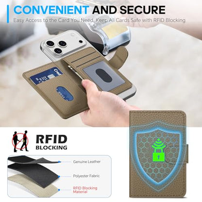 SHIELDON Genuine Leather for Magsafe Wallet, Pebbled Khaki - color: Pebbled Khaki