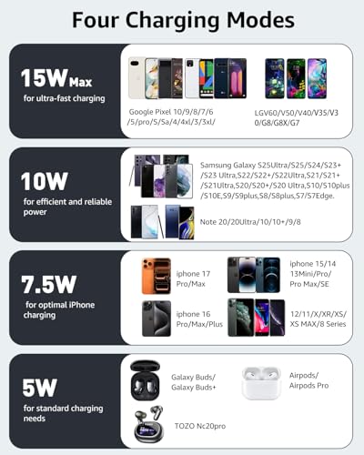 TOZO W1 Max 15W Fast Wireless Charging, Anti-Slip, Sleep-Friendly - color: Black