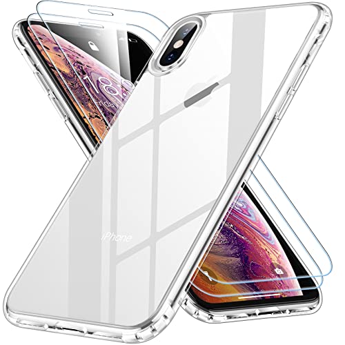 SPIDERCASE for iPhone Xs Max Case, [Crystal Clear Not Yellowing][with 2 Pcs Tempered Glass Screen Protectors] Slim Thin Case, Clear - color: Crystal Clear