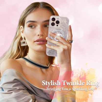 Magnetic Phone Ring for MagSafe Grip [Super Magnet] Gold Twinkle Design Ring Holder Stand, magsafe pop Socket (Silver) - color: Silver