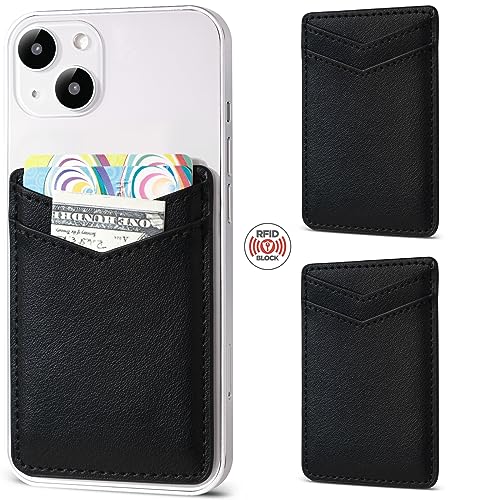 2Pack Phone Wallet,Leather Phone Card Holder Adhesive Stick On Credit Card Pocket for Back of Phone Case iPhone and Android-Black - color: Black V,Black V