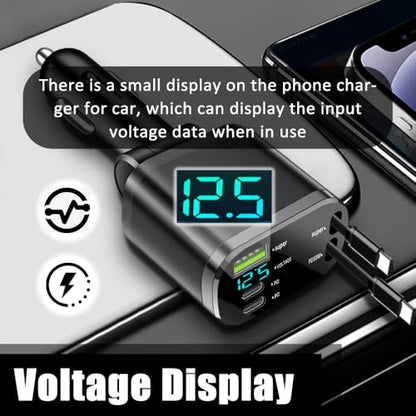 5 in 1 Retractable Car Charger Adapter,Upgraded Car Phone Charger with PD 30W Cable & USB Fast Charging Port,Universal USBs & USB C Cars Chargers Compatible with Android and iPhone