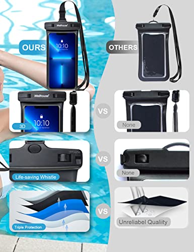 wellhouse Waterproof Phone Pouch, Waterproof Phone Case for iPhone 17 16 15 14 13 Pro Max XS Samsung, IPX8 3D Cellphone Dry Bag Beach Essentials (1 Pack - Black7.0, 7 inch) - color: 1 Pack - Black7.0"