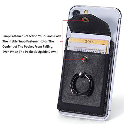 Self Adhesive Phone Card Wallet with Ring Stand Flip Cover, Black - color: Black