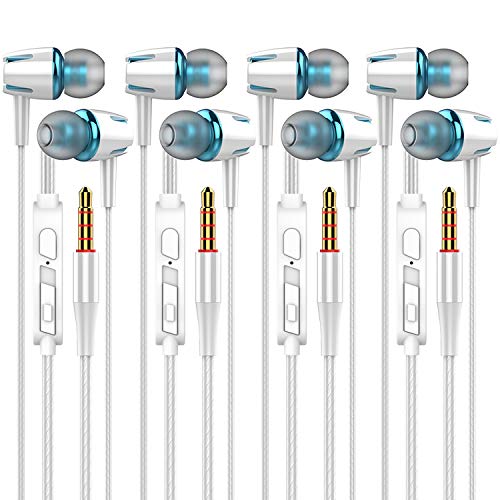 A9 Headphones Earphones Earbuds Earphones, Noise Islating, High Definition, Stereo for Samsung, iPhone,iPad, iPod and Mp3 Players (White-Blue 4pairs) - color: White-Blue 4pairs
