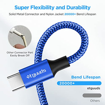 etguuds Long USB to USB C Cable, 12ft USB A to USB C Fast Charger 2-Pack - color: Blue