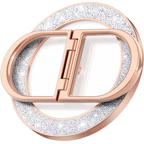 Magnetic Phone Grip Holder | Stylish Twinkle Transparent with Phone Ring Holder for Phone & Android, Rosegold - color: rosegold