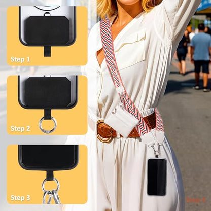 BARGIFTS Clip and Go Strap for Phone with Wallet Crossbody, Cell Phone Lanyard with Zippered Pouch, Adjustable Phone Strap Crossbody with Wallet - color: A-red&white