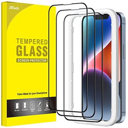 JETech Full-Coverage Screen Protector for iPhone 14/17e, 3-Pack | Black Edge Tempered Glass, Easy Installation Tool, HD Clear, Case-Friendly - size: iPhone 14/17e