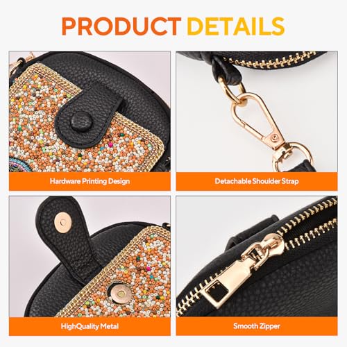 Women's Small Crossbody Cell Phone Bag, Boho Colorful Beaded Purse Wallet with Handmade Cute Patterns - color: Elephant-brown