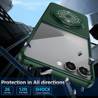 Magnetic Case for Samsung Galaxy Z Flip 7, [Compatible with MagSafe] Military Grade Shockproof Slim fit Samsung Z Flip 7 Phone Case with Magnetic Ring Kickstand, Green - color: Green, size: Samsung Galaxy Z Flip 7