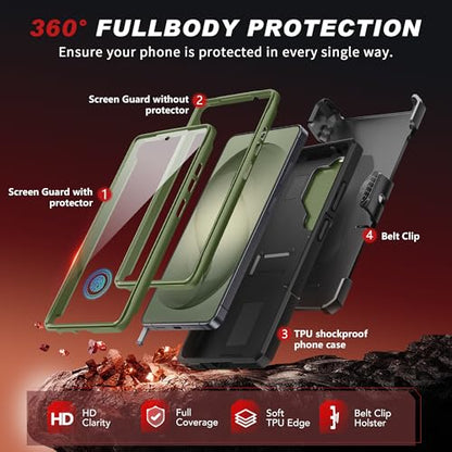 TONGATE Magnetic Stand for Samsung Galaxy S26 Ultra Case, Compatible with Magsafe, [Camera Cover & 2 Front Frames][Military Drop Protection] S26 Ultra Case Built-in Screen Protector & Belt Clip, Olive - color: Olive Green
