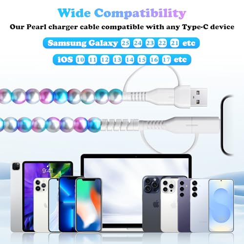 USB C Charging Cable Beaded Charger Cord 4 in 1 [MFi Certified] - color: Pearl 4 in 1