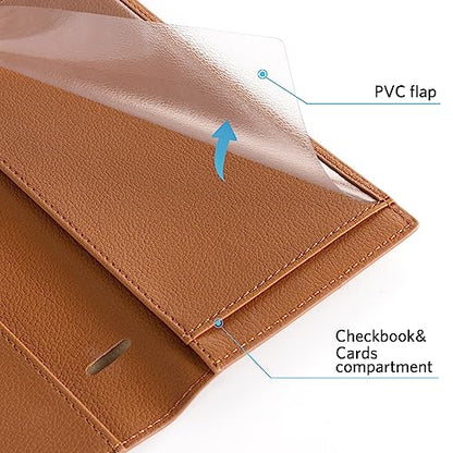 CoBak Checkbook Cover for Women & Men - PU Leather Case with RFID Blocking | Classic Design Check Book Holder for Personal and Business - color: Brown