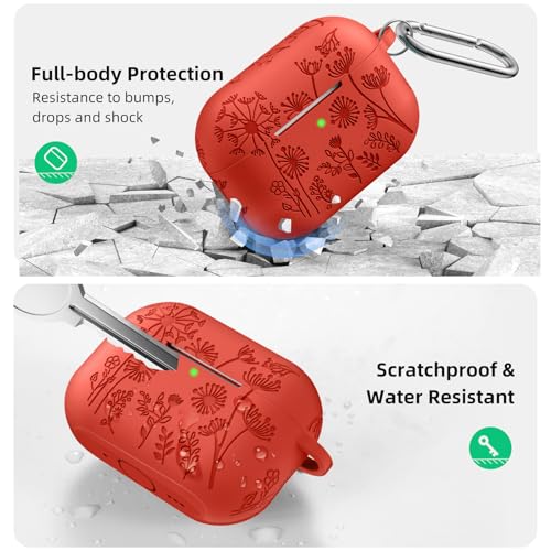 Lerobo for AirPods Pro 3 Case, Flower Engraved Soft Silicone Cover, Red - color: A-Red, size: AirPods Pro 3