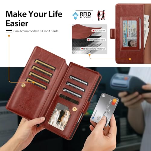 Compatible with iPhone 17 Case Wallet with Card Holder [7 Card Slot] Women Men,RFID Blocking Luxury PU Leather Phone Case Flip Folio Protector Cover Credit Card Slot Kickstand,Brown - color: Brown, size: iPhone 17