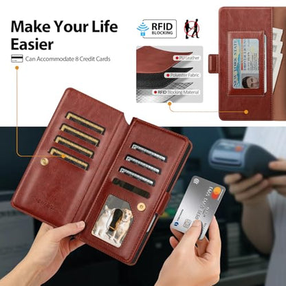 Compatible with iPhone 17 Case Wallet with Card Holder [7 Card Slot] Women Men,RFID Blocking Luxury PU Leather Phone Case Flip Folio Protector Cover Credit Card Slot Kickstand,Brown - color: Brown, size: iPhone 17