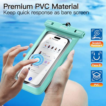 JETech IPX8 Waterproof Phone Pouch, Dry Bag, Black+Green, 2-Pack | Touchscreen Compatible, Fits up to 7.2", for iPhone 17e/17/16/15/14 Series, for Galaxy S26/S25 Ultra, for Pixel 10 Series - color: Black+Green