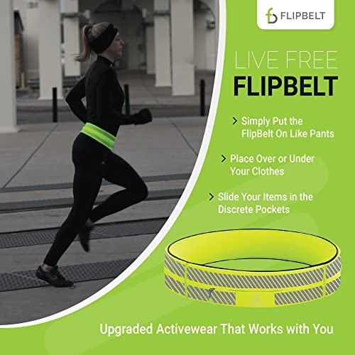 FlipBelt Zipper Running Belt, Waist Pack for Fitness and Running, US Company - color: Reflective Neon Yellow, size: Small
