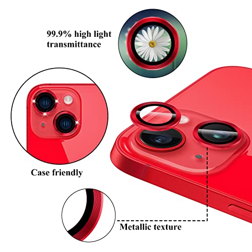 Premium Alloy Metal Camera Lens Protector Compatible for iPhone 14 / Plus Accessories Camera Ring Cover Screen Protector,Scratch/Shatter/Water/Fog-Proof [Ultra Clear/Thin] - Red
