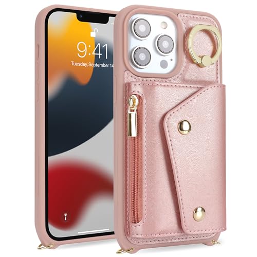Lipvina Crossbody Wallet Case for iPhone 13 Pro,Rose Gold - color: 06-Rose Gold, size: iPhone 13 Pro 6.1"
