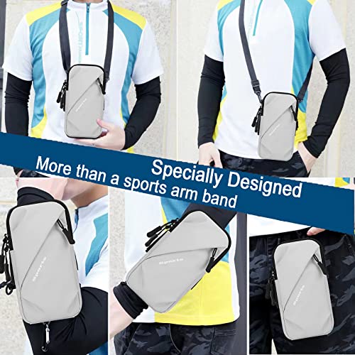 Phone Holder Arm Bands, Small Crossbody Shoulder Holsters Bag with Arm Band, Fits iPhone and All Cell Phones, Use for Running, Walking, Hiking & Biking (Plus Size,Grayish White) - color: Grayish white