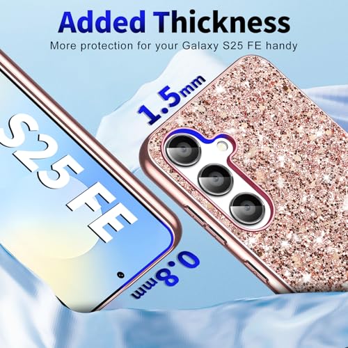 S25 FE Glitter Case for Samsung Galaxy S25 FE 5G Phone Case for Women Girls, Slim Ultra Thin Matte Back Shockproof Protective Cover for Samsung S25 FE 5G, Crystal Bling Case, 2025 (Rose Gold) - color: Rose Gold