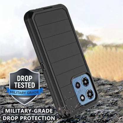 for Motorola Moto G 2026/2025 Case: for Moto G Play 2026 Case with Belt Clip Holster, Heavy Duty 3-Layer Military Grade Rugged Full Body Protection Cover (Black) - color: Black