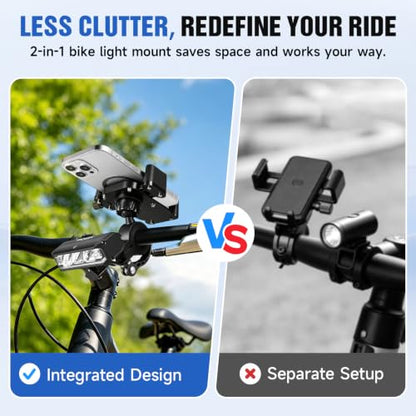 Bike Light Phone Holder, 2-in-1 Detachable Phone Mount