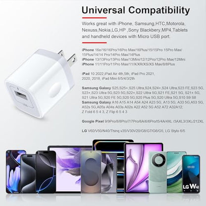 Charger Block for iPhone, Plug in Phone Charger, Sicodo 4Pack Single Port USB Wall Charge Fast Charging Adapter Cube Box for iPhone 16 15 14 13 SE(2020) 12/11pro/XS/XS Max,Samsung Galaxy S25/S24/S23 - color: White