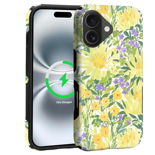 Case for iPhone 16 Plus | Anti-Slip Side Handle| Bold Protective Design | Compatible with MagSafe | Bright Yellow Wildflowers | - color: Bright Yellow Wildflowers, size: iPhone 16 Plus