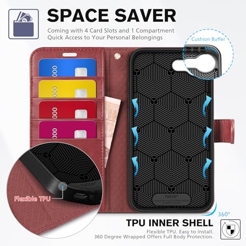 TUCCH Case Wallet with Wrist Strap for iPhone 17e 16e (6.1"), Dark Red | 4 Card Slots, RFID Blocking, Kickstand, Shockproof TPU Shell, PU Leather, Magnetic Closure, Folio Flip Cover - color: Strap - Dark Red