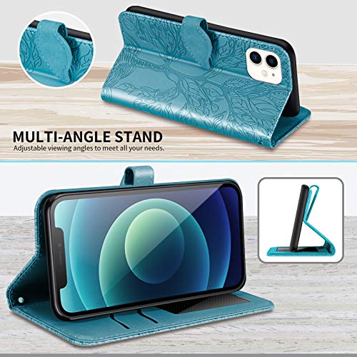 Wallet Case for iPhone 12 Mini 5.4" with Card Holder,PU Leather Flip Folio Shell Wrist Strap Stand Function Magnetic Closure Phone Cover fits iPhone 12 Mini 5G 5.4 inchTurquoise - color: Turquoise, size: iPhone 12 Mini 5G (5.4 inch)