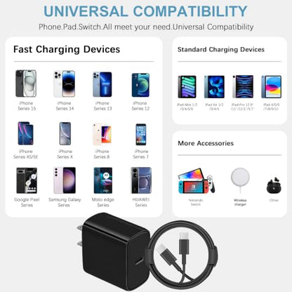 10FT iPhone 17 16 15 Charger Fast Charging USB C Charger Block - color: Black, size: 10FT