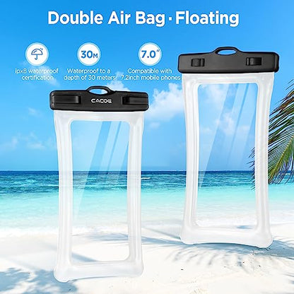 CACOE Floatable Waterproof Phone Pouch 2 Pack Up to 7.0",Black+Black-1 | Floatable, IPX8 Waterproof Phone Case,Adjustable Lanyard,Dry Bags for Beach/Cruise/Travel/Camping/Kayak/Vacation Essentials - color: Black+Black-#2