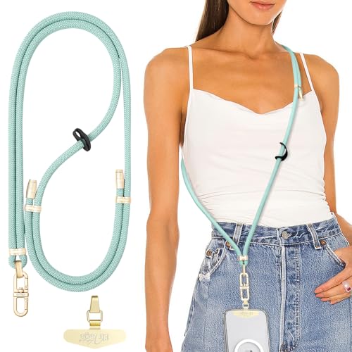 Adjustable Anti-Theft Phone Lanyard Neck & Crossbody Strap with 0.2mm Metal Tab & Comfort-Fit 8mm Rope (Blue) - color: Blue