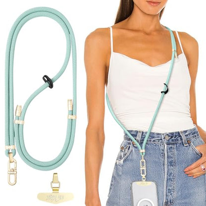 Adjustable Anti-Theft Phone Lanyard Neck & Crossbody Strap with 0.2mm Metal Tab & Comfort-Fit 8mm Rope (Blue) - color: Blue