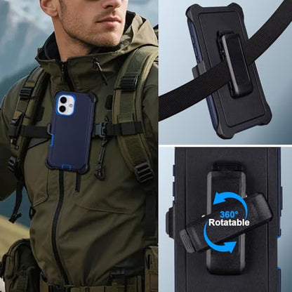 Defender for iPhone 16 Case with Belt Clip, Screen Protector Included | Military Grade Drop Protection, Rugged Shockproof Anti-Drop Full Body Protective Case for iPhone 16 6.1 Inch, Navy Blue - color: Navy+Blue