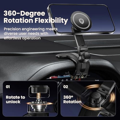JunDa Universal 360-Degree Rotating Car Phone Holder, Multifunctional Dashboard Phone Mount with Clip for All Smartphones, Secure Flexible Grip for Car Dash & Rearview Mirror