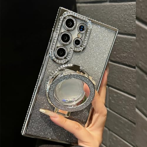Changjia for Samsung Galaxy S26 Ultra Glitter Kickstand Case,Cute Bling Sparkly Diamond Rhinestone with Camera Lens Protector Liquid Ring Stand Women Girls Clear Phone Case for Galaxy S26 Ultra,Silver - color: Silver