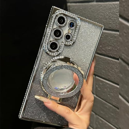 Changjia for Samsung Galaxy S26 Ultra Glitter Kickstand Case,Cute Bling Sparkly Diamond Rhinestone with Camera Lens Protector Liquid Ring Stand Women Girls Clear Phone Case for Galaxy S26 Ultra,Silver - color: Silver