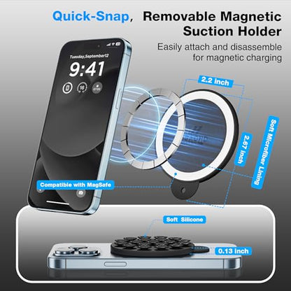 Magnetic Suction Cup Phone Mount with MagSafe, Silicone Hands-Free Grip Holder for iPhone Case and Android, Mirror Shower Phone Stand for Makeup FaceTime Gym Kitchen Bathroom, Black - color: Black